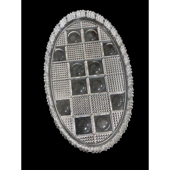 Vintage Heavy Glass Oval Serving Relish Trinket Tray - Picture 2 of 7